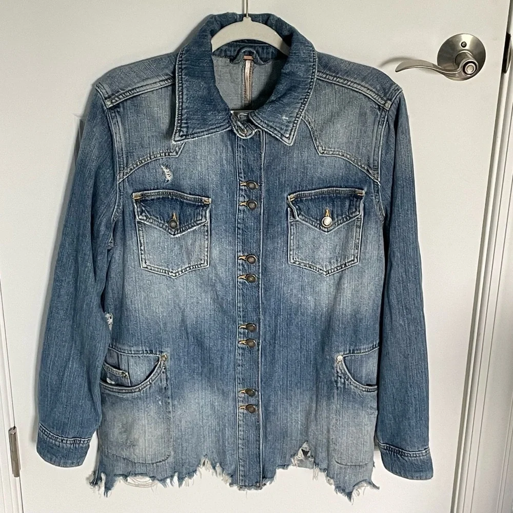 Free People moonchild raw hem western denim jean Jacket 35932